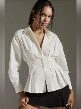 Anthropologie The Tobie Long-Sleeve Pleated Blouse by Exquise MP NEW!!!